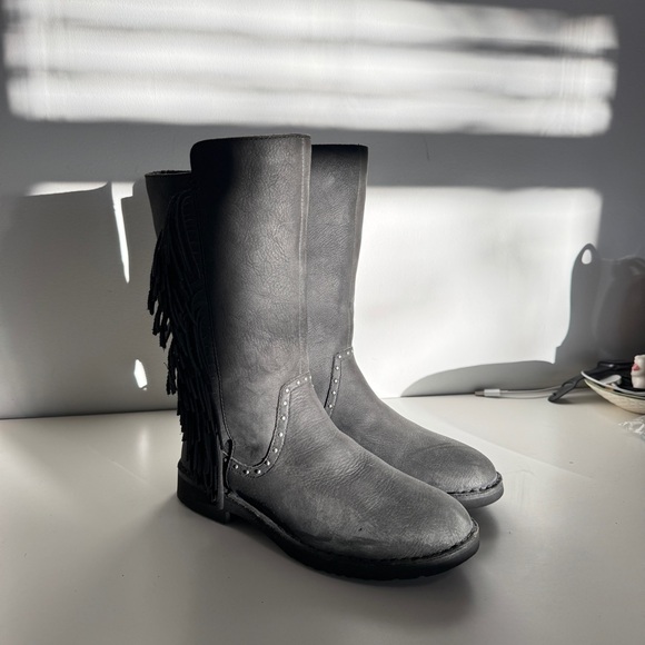 UGG Black Fringe Lace Up Boots - Picture 5 of 7